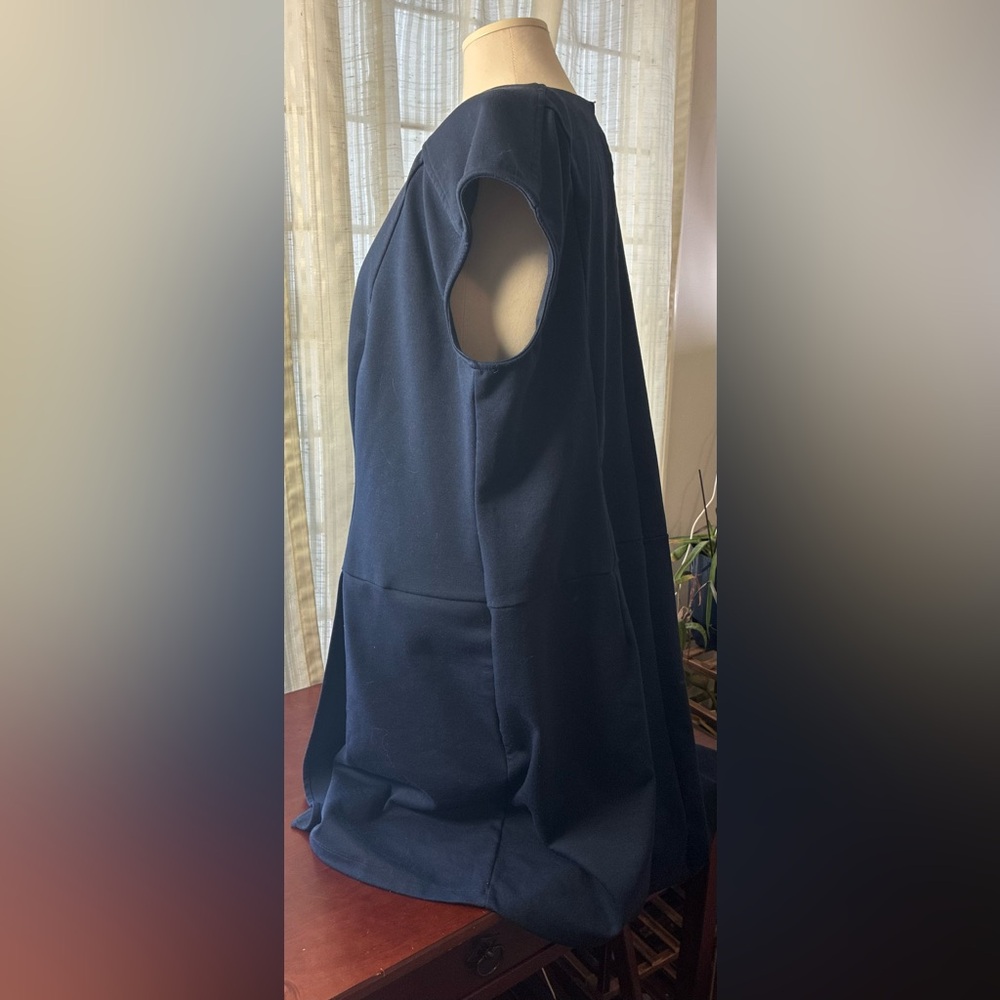 NYC Navy Sleeveless Shift Dress with Gold Button Accents - Picture 2 of 8